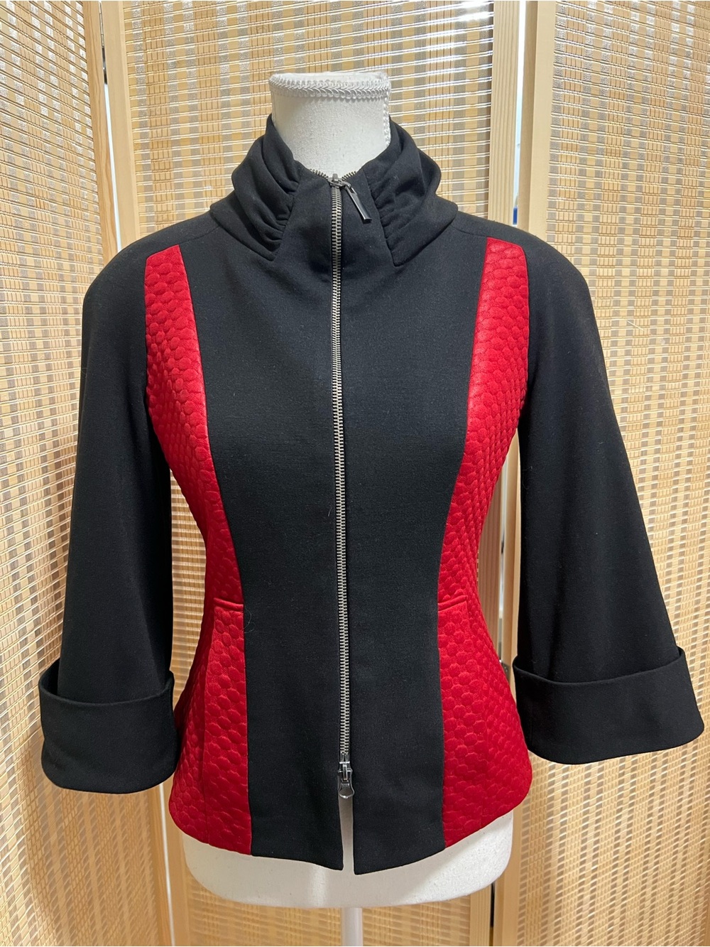 Women's Black Blazer Jacket with Red Panel Details